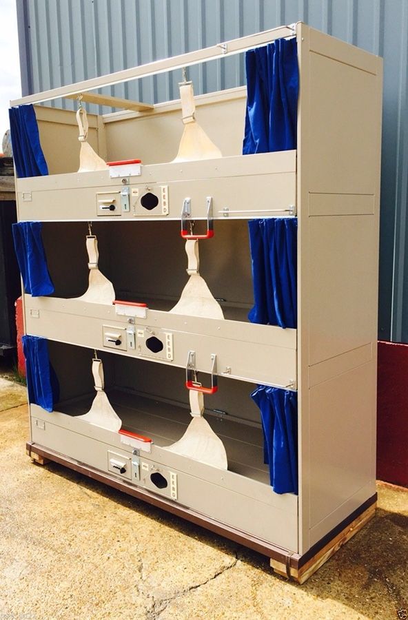 U.S. Navy Submarine aluminum triple bunk rack bed each with storage