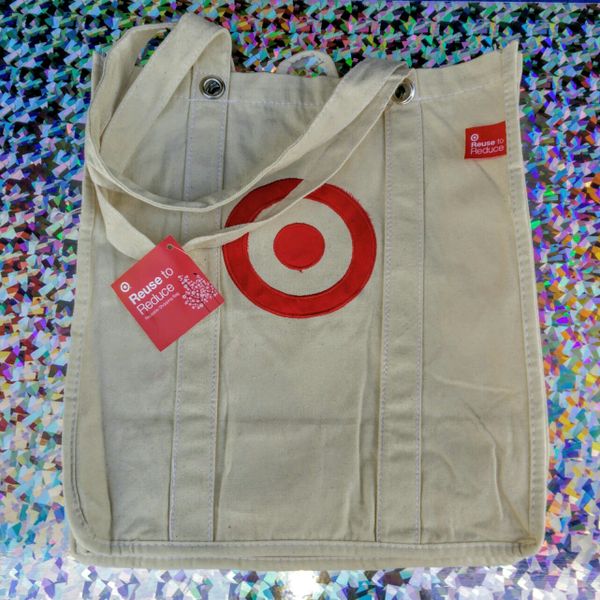 Set of 5, 2012 Target Reusable Canvas Tote embroidered shopping bag NWT