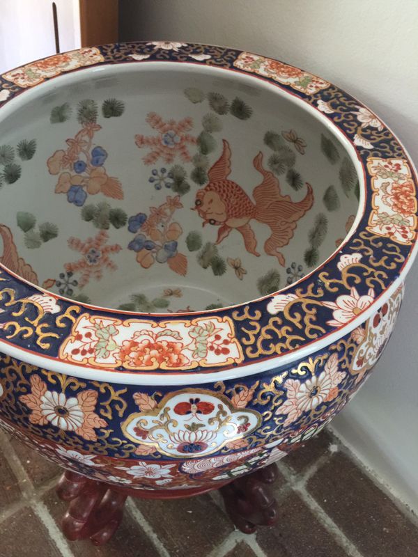 Vintage Extra Large Chinese Asian Theme Decor Porcelain Fish Bowl