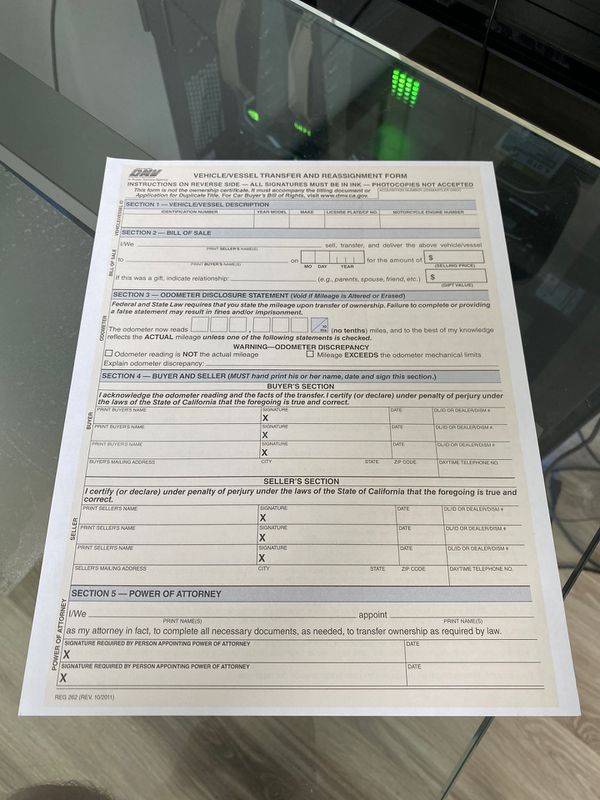 California DMV Form REG 262 for Sale in San Diego, CA OfferUp