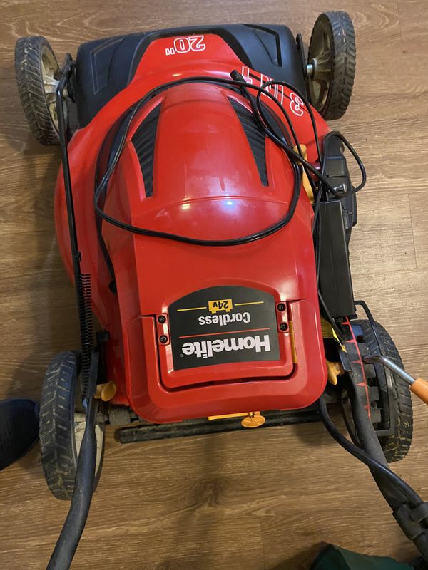 Homelite Electric lawn mower 24 Volt needs battery . Great for parts
