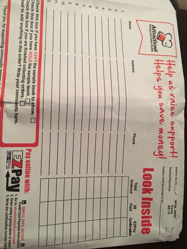 School Fundraiser Attractions Dining coupon Book for Sale in Brentwood