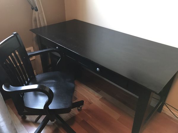 Cost Plus World Market Black Konrad Wood Desk W Chair For Sale In