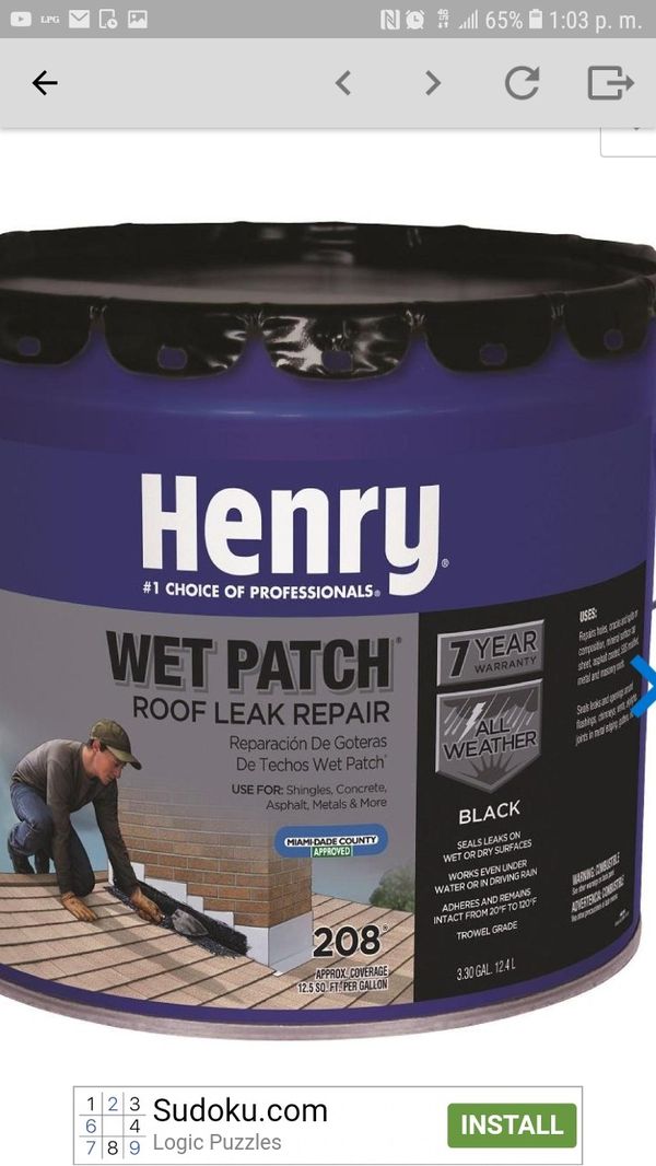 Henry Wet Patch Roof Cement 3.5 Gallon He208061 for Sale in Houston, TX