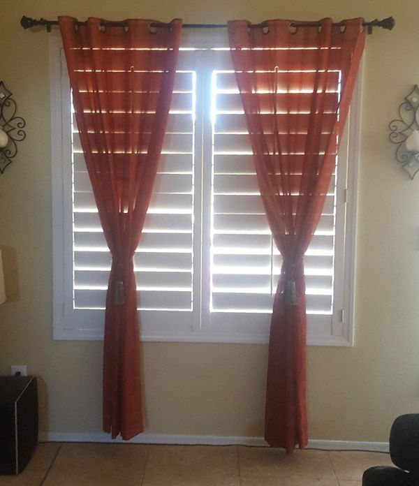 Burnt Orange Sheer Grommet Curtains / Window Drapes (2 Panels) for Sale ...