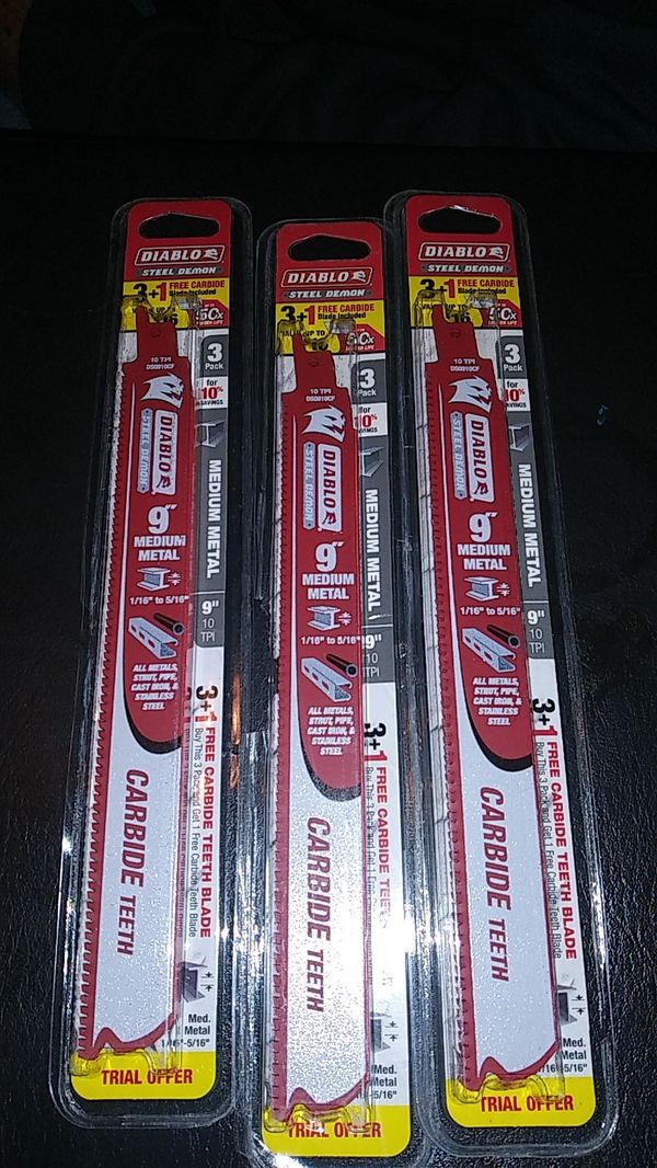 Diablo 9" carbide teeth medium metal sawzall blades & a used Milwaukee sawzall selling for 40