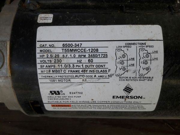 Emerson model t55mwcce-1208 spa pump, 2.5 hp, 230v for Sale in Glendale ...