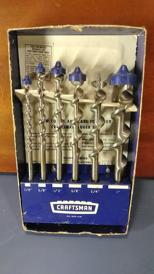 Vintage Craftsman auger bit set w/ metal storage rack for Sale in