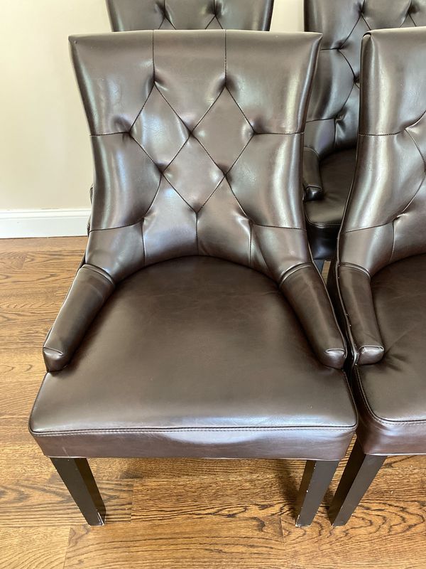 Tufted brown leather dining chairs total of 4 for Sale in Newtown, CT