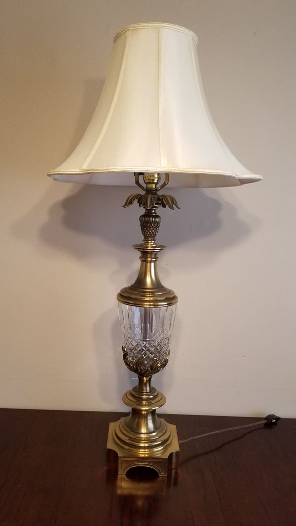 Vintage STIFFEL MCM Hollywood Regency Brass/Crystal Lamp All Original
