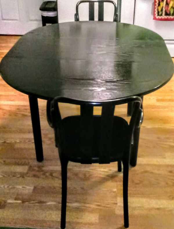 Black Lacquer Wood Kitchen Table With 2 Chairs for Sale in ...