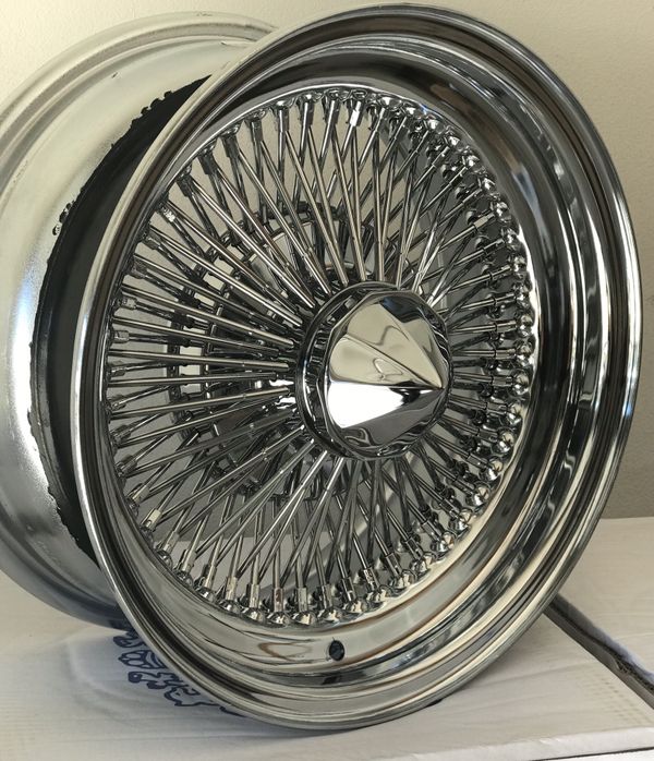 New 15x7 inch Chrome 100 Spoke Wire Wheels Rims (set of 4) for Sale in ...