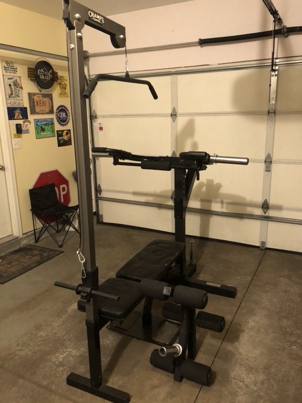 Champs Sports Predator Weight Bench With 190 Lbs Olympic Weights 2
