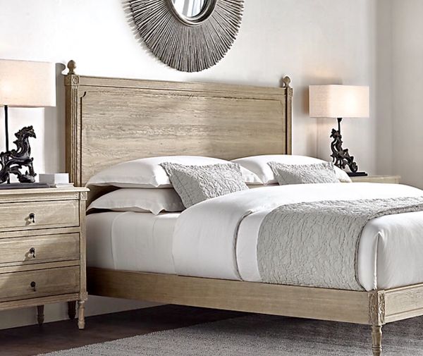 RESTORATION HARDWARE LOUIS XVI BED California King * Handcarved fluting and rosettes Weathered