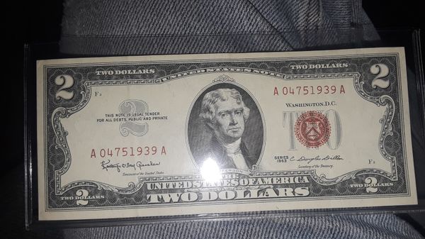 Billete con cello rojo 1963 de 2 dls for Sale in Orange, CA - OfferUp