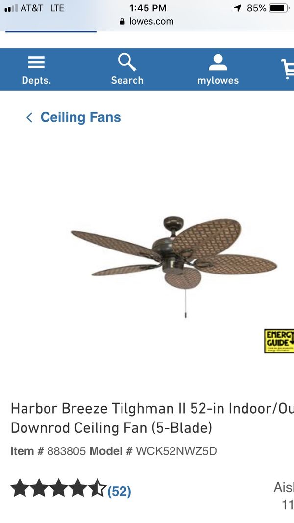 Harbor Breeze Tilghman Ii 52 In Indoor Outdoor Downrod Ceiling Fan