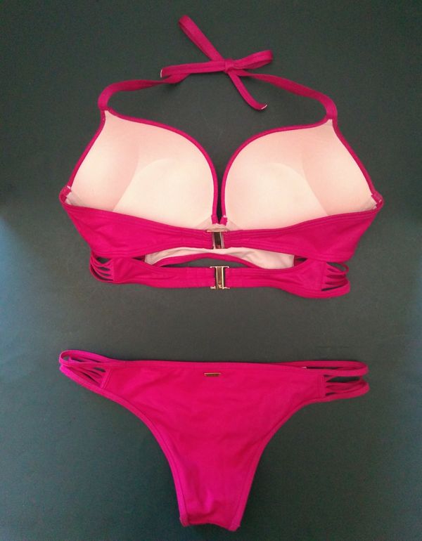 Victorias Secret Bikini Top~size 34d Bombshell Longlinemedium Itsy Bottom~strappy Pink Jubilee 