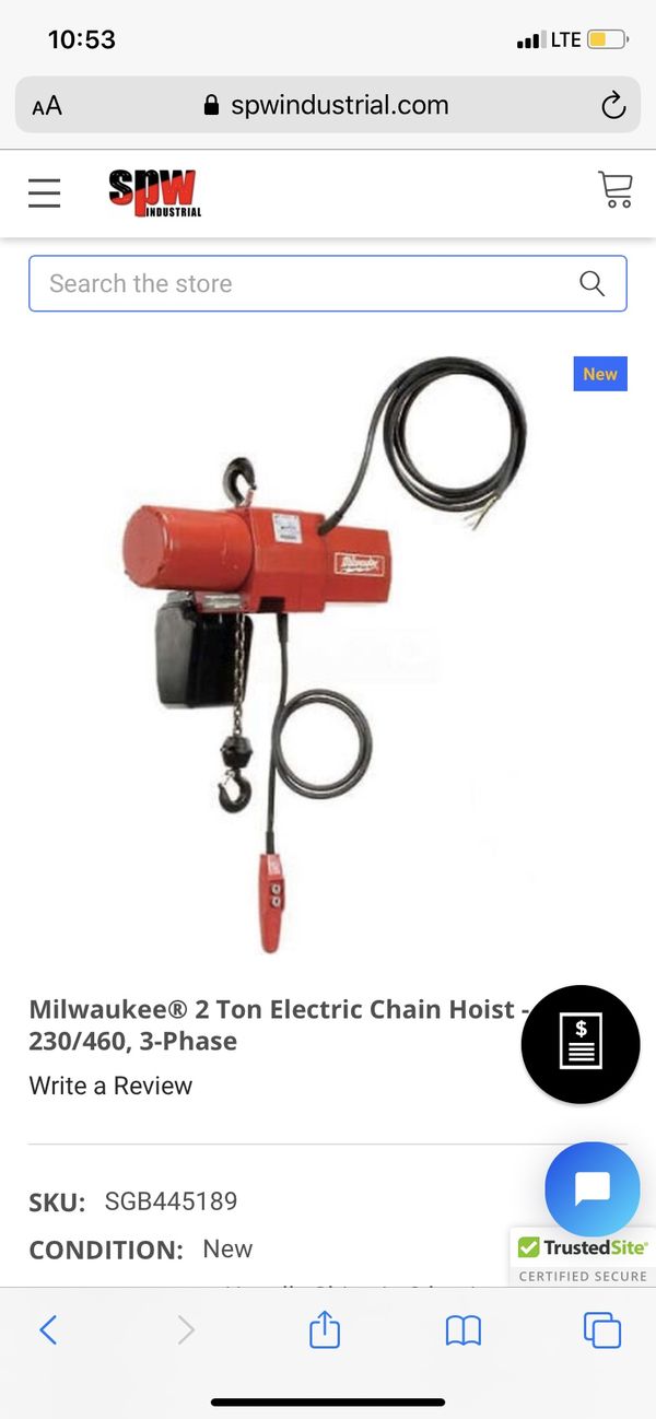 Milwaukee 2 Ton Electric Chain Hoist for Sale in Dallas, TX OfferUp