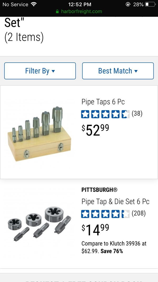 Harbor freight 6 pieces pipe tap set item 42432 for Sale in Los