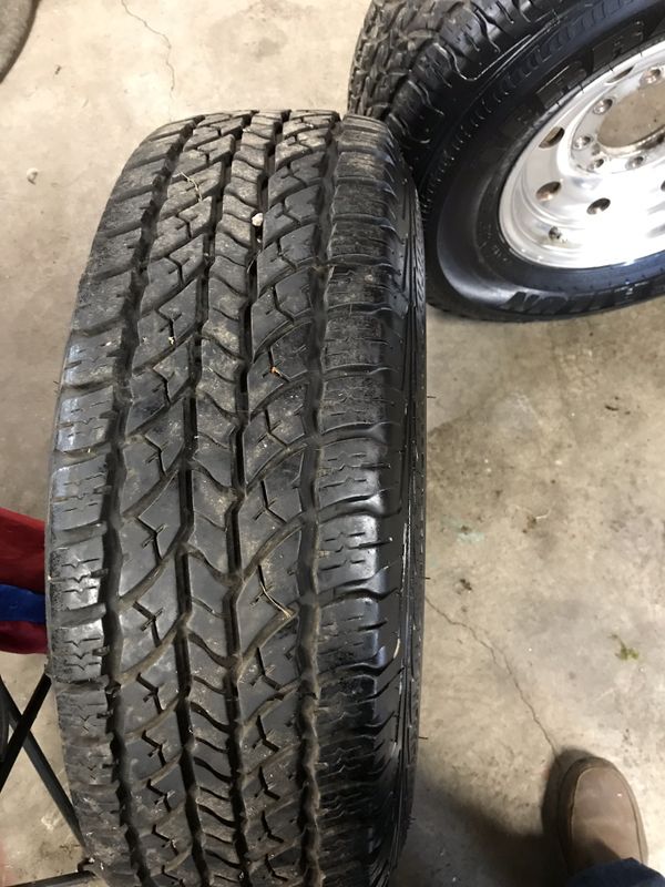Les Schwab tires Terramax H/T. Size LT265/75R16 rims fit late 90’s f250