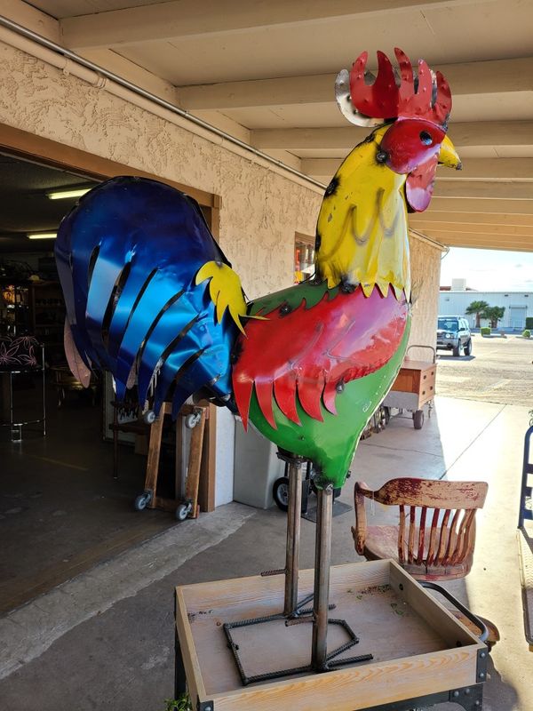 Yard Art Metal Rooster 4 ft Another Time Around Furniture 2811 E. Bell