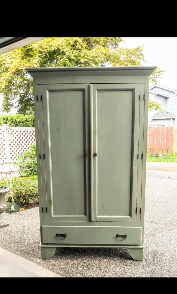 Vintage Green Painted Solid Wood Armoire for Sale in Monroe, WA