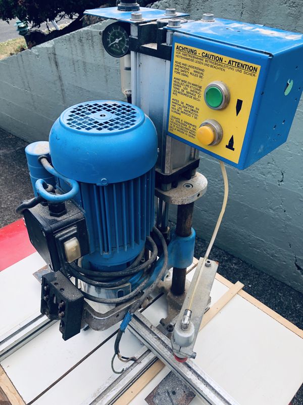Hettich Blue Max Mini PM Pneumatic Hinge Boring Machine 230V/1Ph, Used