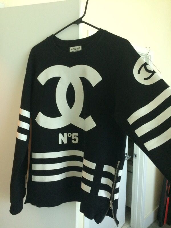 Rare: Homme Femme Side Zip Crewneck Sweater COCO No 5 Chanel Hockey ...