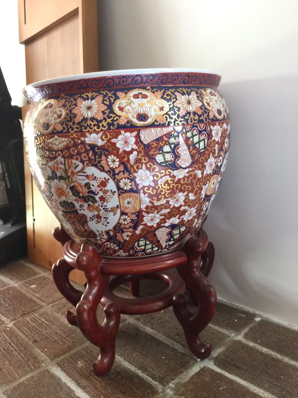 Vintage Extra Large Chinese Asian Theme Decor Porcelain Fish Bowl