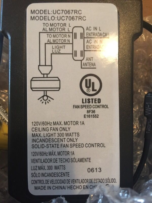 Replacemnt Uc7067rc Uc7067 Remote Receiver Hampton Bay For Sale In