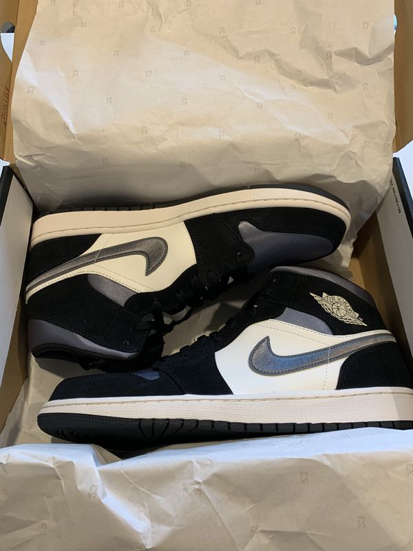 Nike Air Jordan 1 Mid I AJ1 Satin Smoke Grey Toe Black Men Shoe 852542-011 SZ 12 for Sale in 