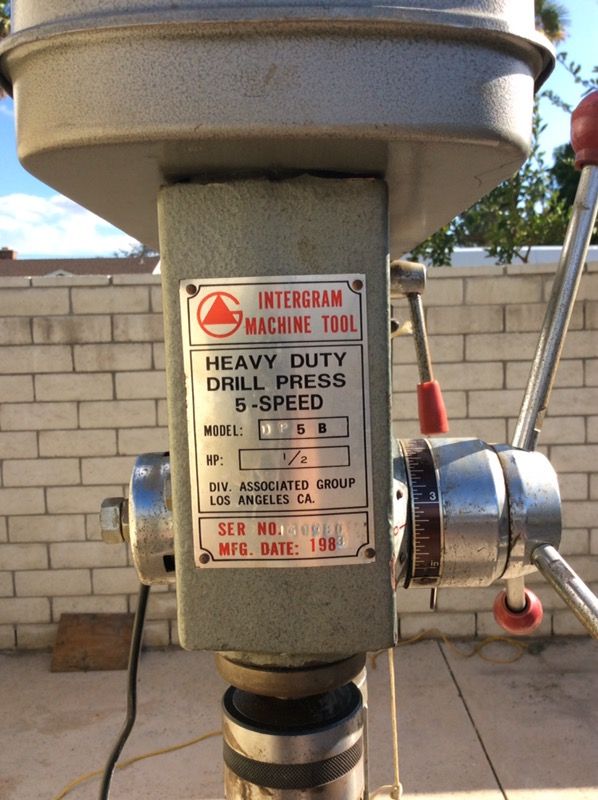 Intergram Heavy Duty Drill Press, 5speed 110V 9amps 1/2 HP 1983 yr for