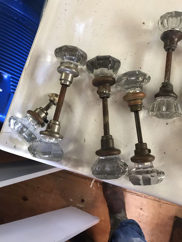 Antique Glass door knob sets (2knobs,set screws,shaft) for Sale in