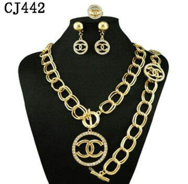 Chanel jewelry set 2earrings, 1necklace, 1hand ring