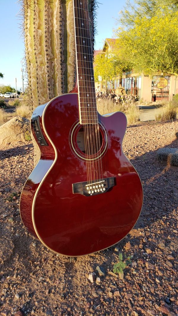 New Burgundy 12 String Acoustic Electric Requinto Guitar Combo with Gig