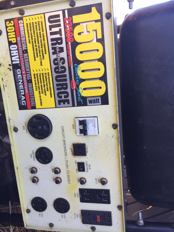 generator generac 30hp excellent shape ultra source 15000 watt for Sale