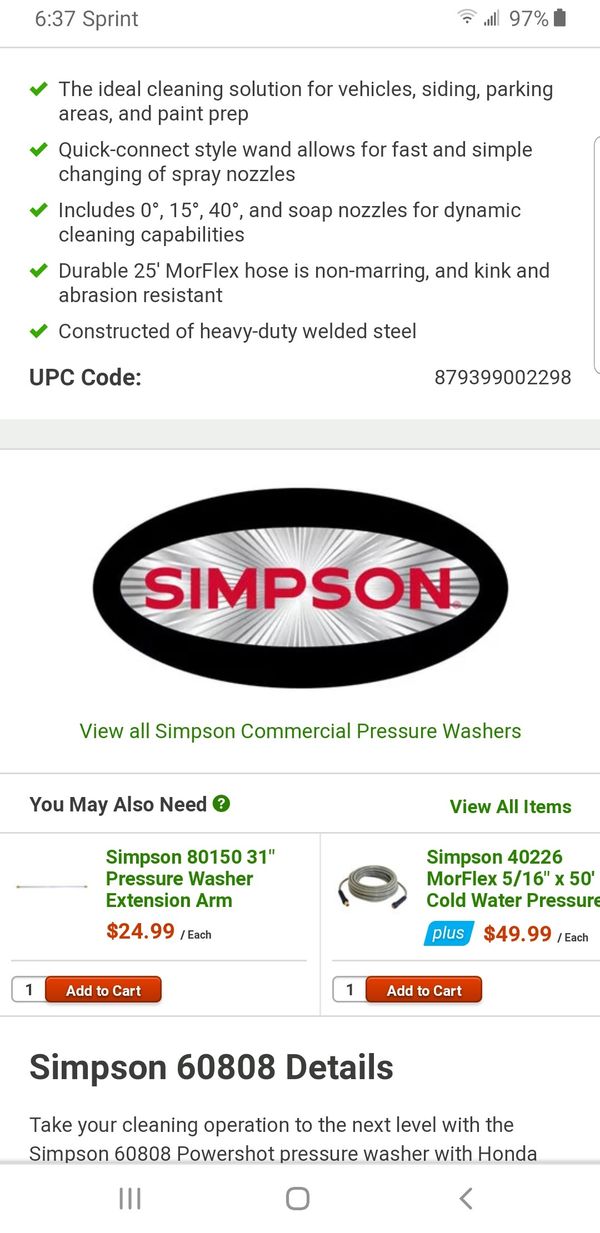 Simpson 60808 Pressure washer for Sale in Camp Hill, PA - OfferUp