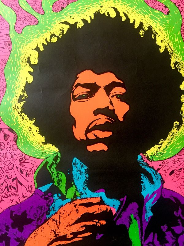 Vintage Blacklight Jimi Hendrix poster “Experienced” (Trade) Guitar ...