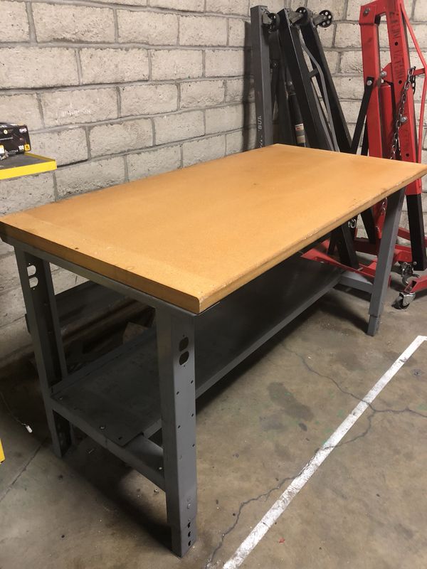 Heavy Duty Uline Metal Work Table w/ Thick Wood Top Great for Skilled Handy Work Technicians