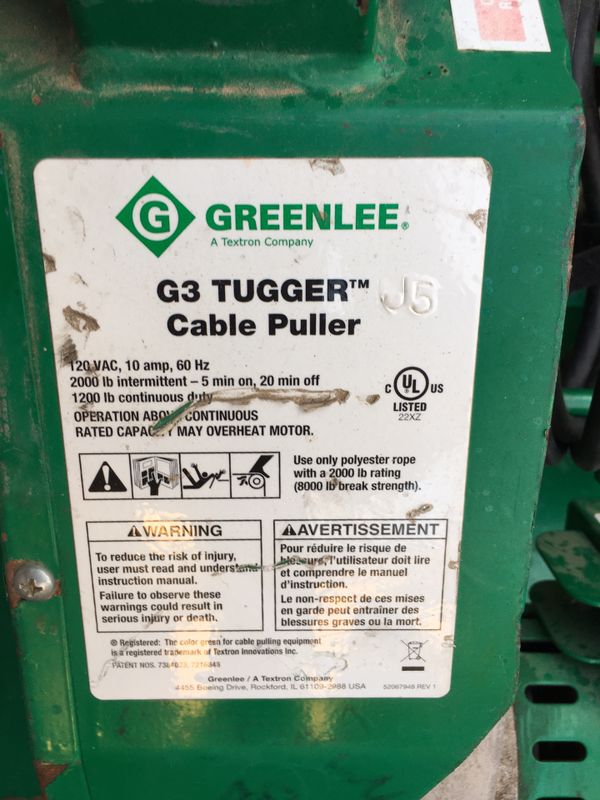 GREENLEE G3 TUGGER CABLE PULLER for Sale in Chula Vista, CA OfferUp