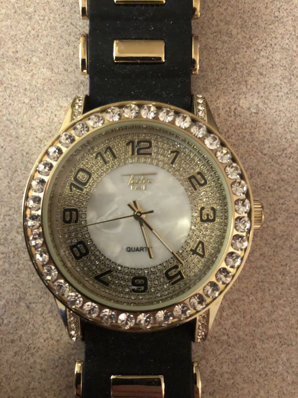 gold techno pave watch