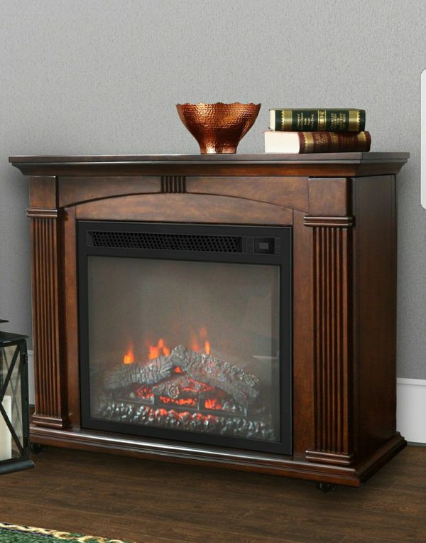Luxurious Electric Fireplace Cherry Finish LED Flames Mantle 37 Inch