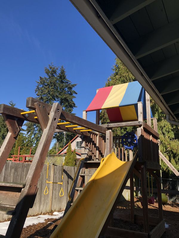 Rainbow Play Systems Play Structure, Wooden Swing Set for Sale in