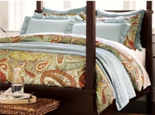 Pottery Barn Full Queen Duvet Cover Harper Paisley 2 Std Shams